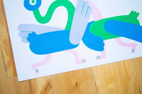 Dancing Ducks A3 Risograph Print - Sprouts of Bristol