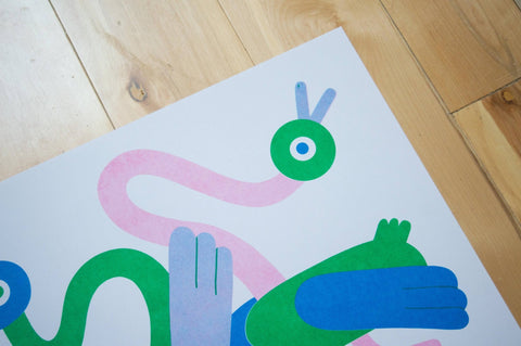 Dancing Ducks A3 Risograph Print - Sprouts of Bristol