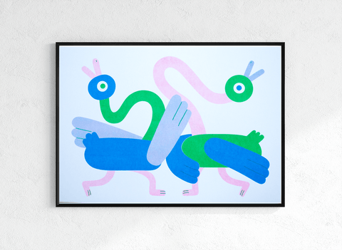 Dancing Ducks A3 Risograph Print - Sprouts of Bristol