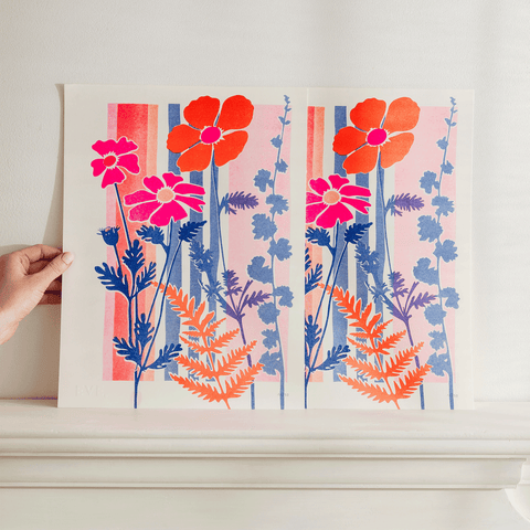 Electric Flower Stripe Risograph Print - Sprouts of Bristol