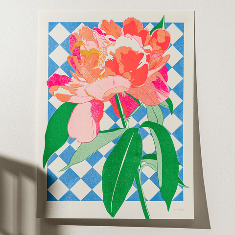 Electric Peony Risograph Print - Sprouts of Bristol