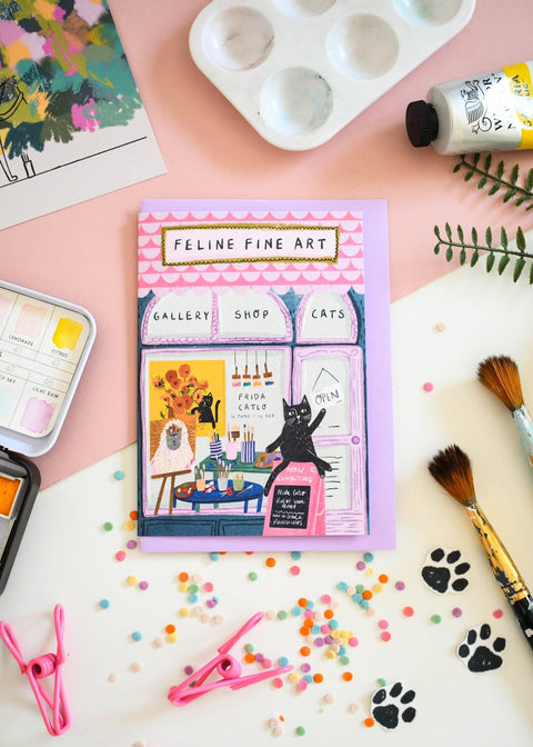 Feline Fine Art Shop Cat Greetings Card - Sprouts of Bristol