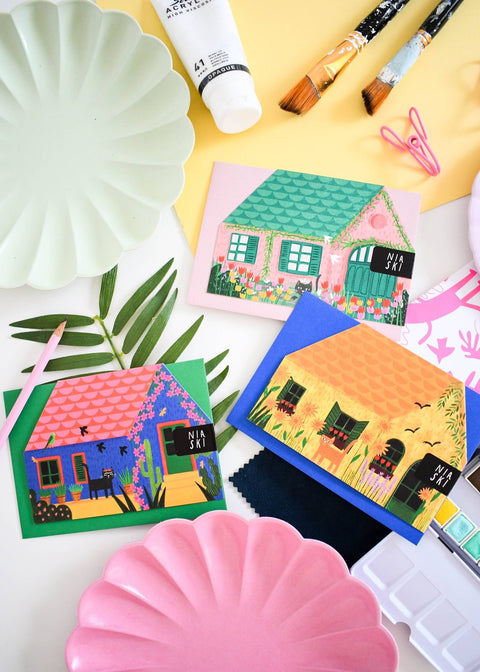 Frida Catlo's Blue House cut out house Greetings Card - Sprouts of Bristol