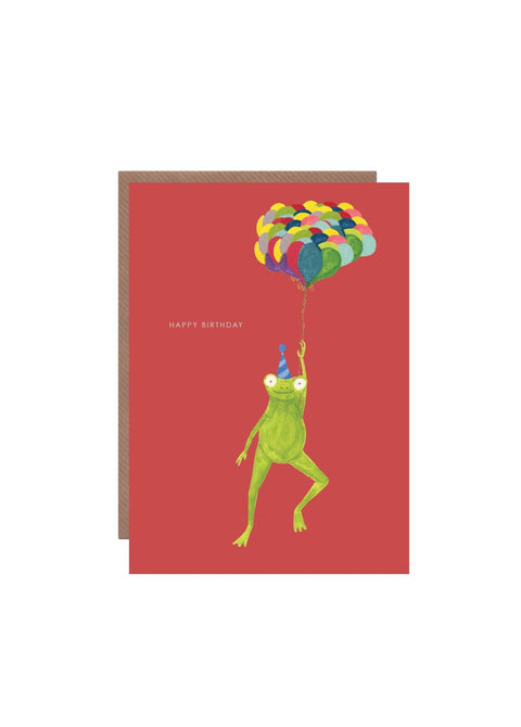 'Frog and Balloons' Birthday Greetings Card - Sprouts of Bristol