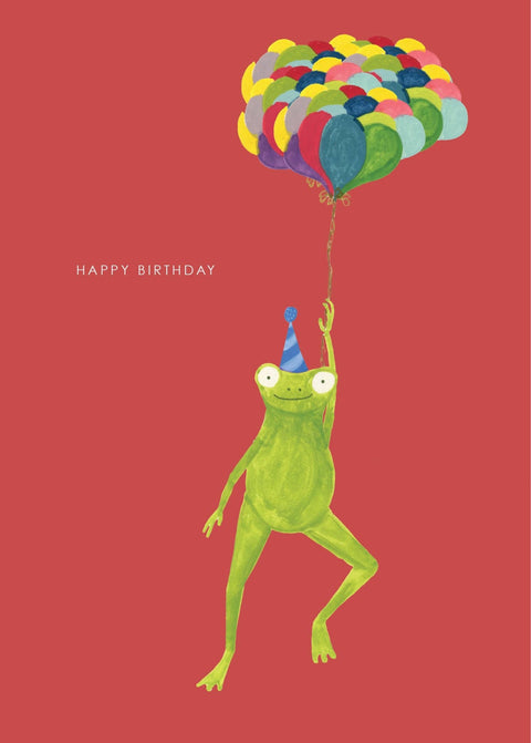 'Frog and Balloons' Birthday Greetings Card - Sprouts of Bristol