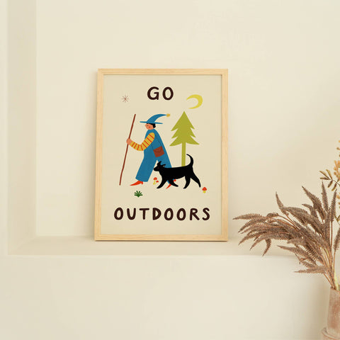 Go Outdoors Art Print | Nature | Folky | Mushrooms | Dog - Sprouts of Bristol