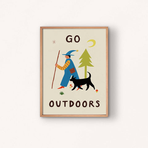 Go Outdoors Art Print | Nature | Folky | Mushrooms | Dog - Sprouts of Bristol