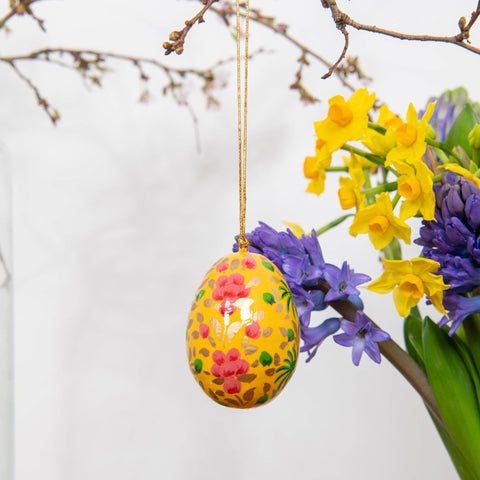 Golden Yellow Wooden Egg Decoration [Hand Painted] - Sprouts of Bristol