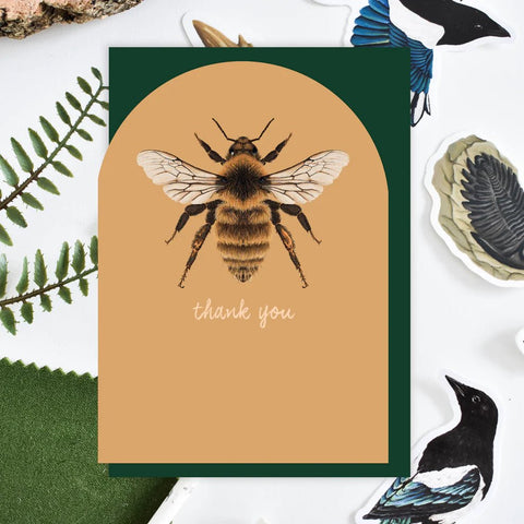 Great Yellow Bumblebee 'Thank you' Arched Greetings Card - Sprouts of Bristol