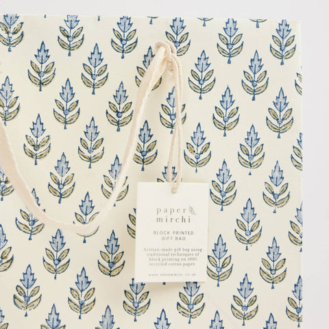 Hand Block Printed Gift Bags - Blue Stone - Sprouts of Bristol
