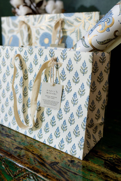 Hand Block Printed Gift Bags - Blue Stone - Sprouts of Bristol