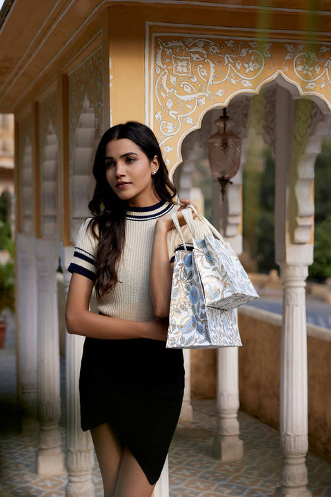 Hand Block Printed Gift Bags - Blue Stone - Sprouts of Bristol