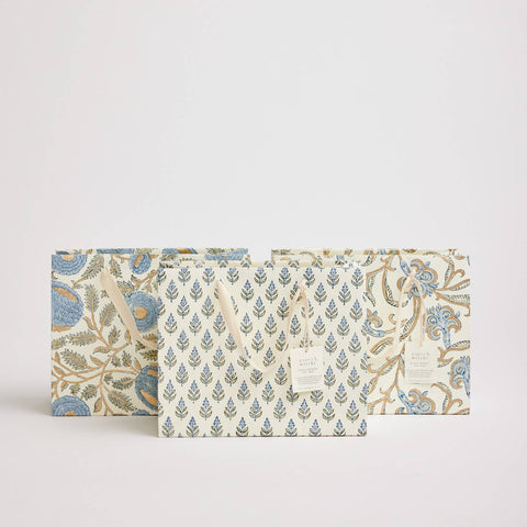 Hand Block Printed Gift Bags - Blue Stone - Sprouts of Bristol