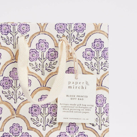Hand Block Printed Gift Bags - Lavender - Sprouts of Bristol