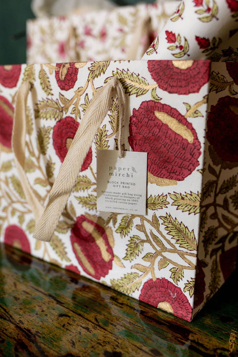 Hand Block Printed Gift Bags - Scarlet - Sprouts of Bristol