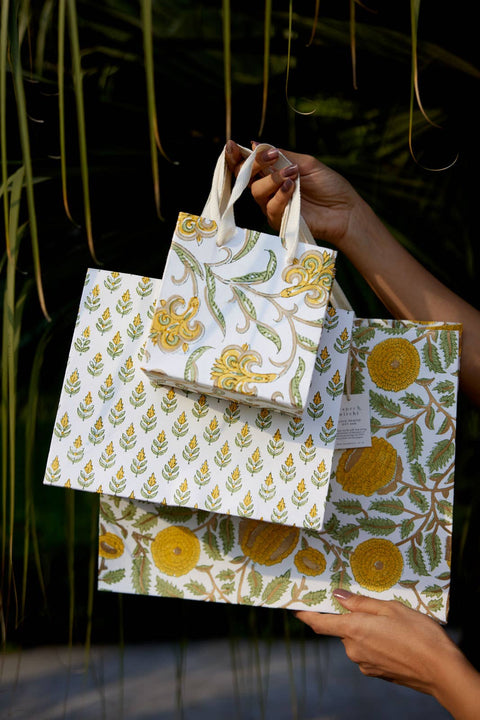 Hand Block Printed Gift Bags - Sunshine - Sprouts of Bristol