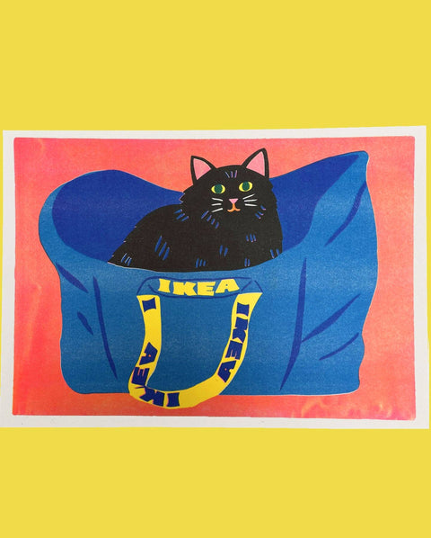 Ikea Bag Cat Risograph A3 Print - Sprouts of Bristol