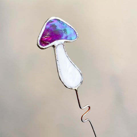 Iridescent Stained Glass Mushroom Suncatcher Plant Stake - Sprouts of Bristol