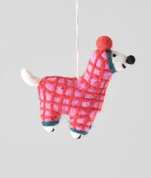 Jayla, Dog In Red Onesie Hanging Felt Ornament - Sprouts of Bristol