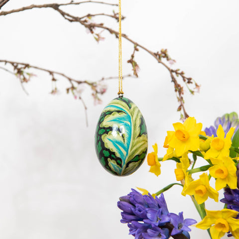 Leafy Green Wooden Egg Decoration [Hand Painted] - Sprouts of Bristol