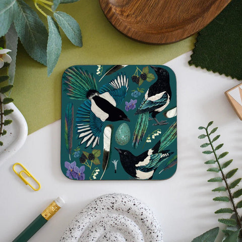 Magpie Illustrated Wildlife Coaster – Feathers, Eggs & Garden Charm - Sprouts of Bristol