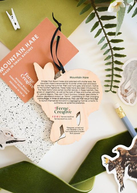 Mountain hare Wooden Hanging Decoration - Sprouts of Bristol