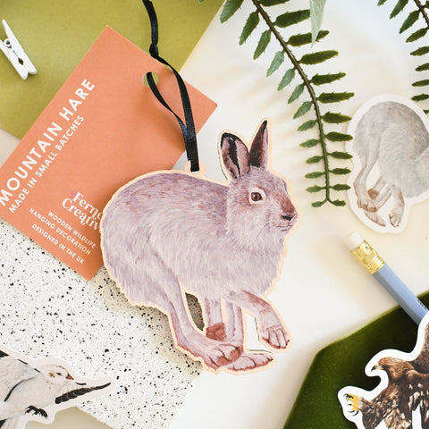 Mountain hare Wooden Hanging Decoration - Sprouts of Bristol