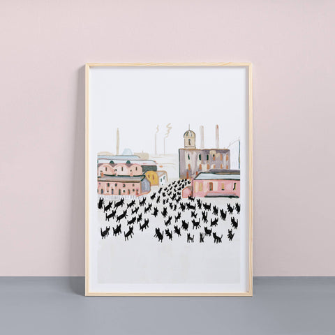 Niaski Meowry Cats at Work Art Print – Inspired by L. S. Lowry - Sprouts of Bristol