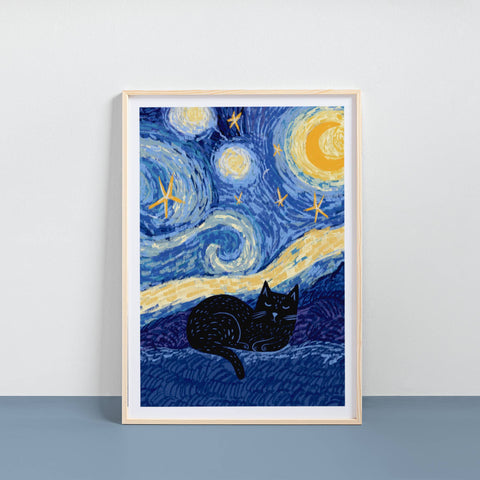 Niaski Starry Night Cat Art Print – Inspired by Vincent van Gogh - Sprouts of Bristol