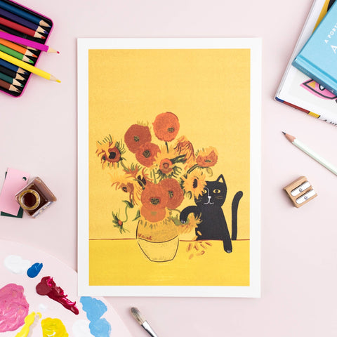 Niaski Sunflower Cat Art Print – Inspired by Vincent van Gogh - Sprouts of Bristol