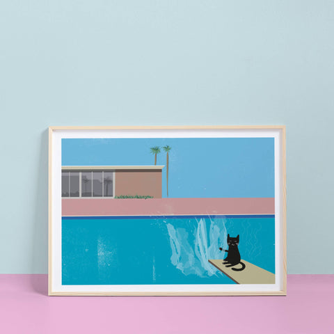 Niaski The Splash Cat Art Print – Inspired by David Hockney - Sprouts of Bristol