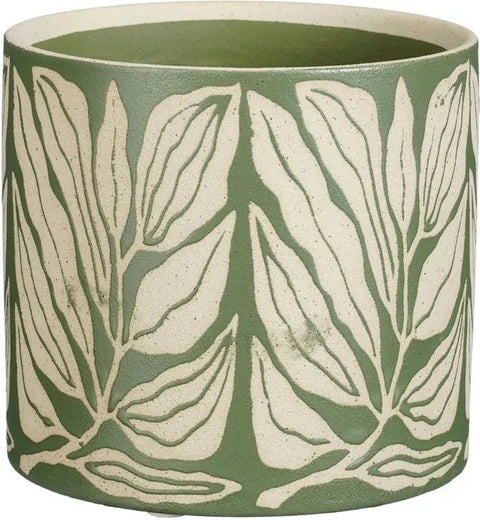 Noelle Dark Green Debossed Leaf Pot - Sprouts of Bristol