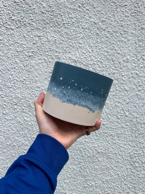 Ocean Blue and Putty Jesmonite Pot - Sprouts of Bristol