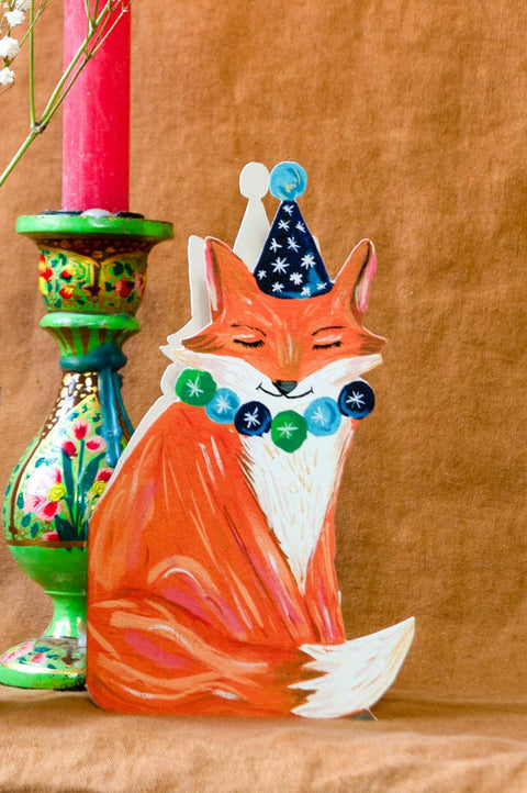 'Party Fox' Die - Cut Greetings Card - Sprouts of Bristol