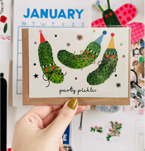Party Pickles Gold Foil Greetings Card - Sprouts of Bristol