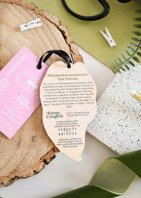 Philodendron ‘Pink Princess’ Wooden Decoration [Beneath the Canopy RHS Collab] - Sprouts of Bristol