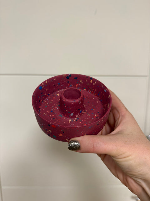 Plum Red Terrazzo Jesmonite Candle Basin Holder - Sprouts of Bristol