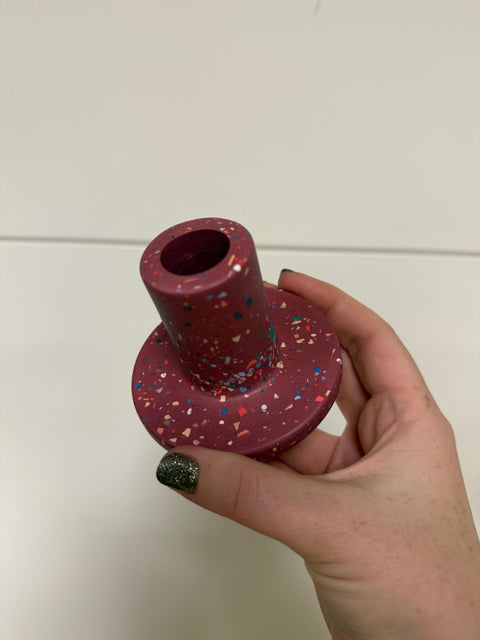 Plum Red Terrazzo Jesmonite Candle Stick Holder - Sprouts of Bristol