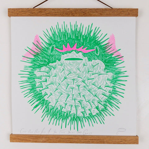 Puffer Fish 'Come And Have Fugu If You Think You’re Hard Enough' Riso Art Print - Sprouts of Bristol