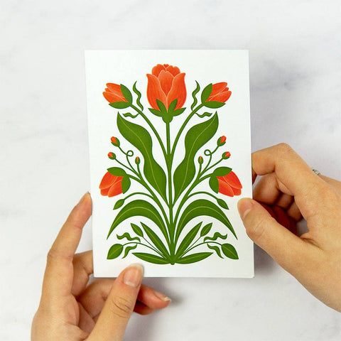 Red Tulips Botanical Greetings Card - Sprouts of Bristol