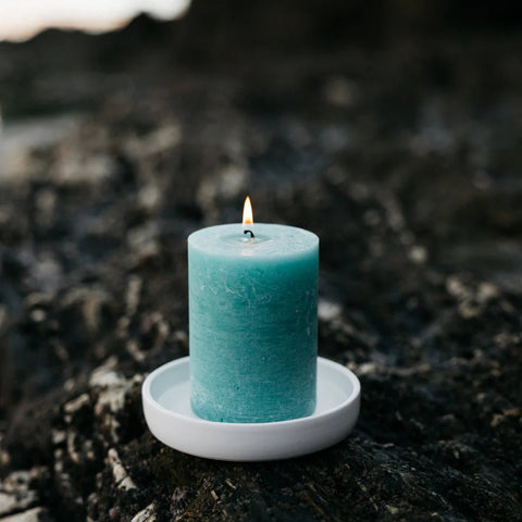 Sea Moss & Driftwood Fragranced Coloured Pillar - Sprouts of Bristol