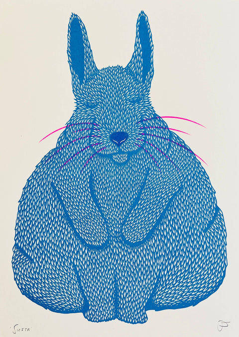 Siesta – Rabbit Risograph Print - Sprouts of Bristol