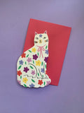 Sitting Kitty Floral Shaped Cat Greetings Card - Sprouts of Bristol