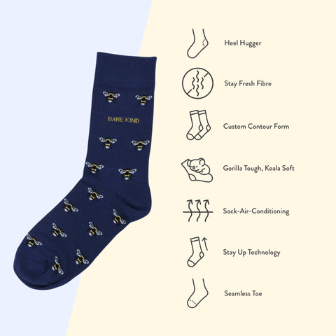 Small Motif Bee Bamboo Socks - Sprouts of Bristol