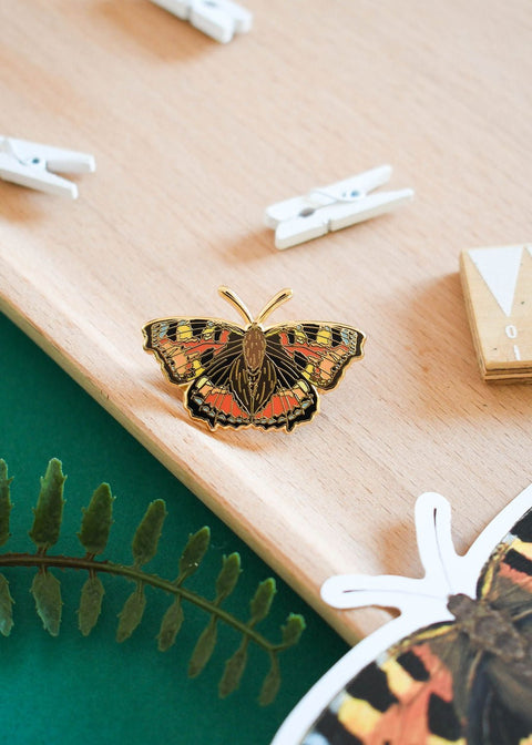 Small Tortoiseshell Butterfly Enamel Pin – Designed by Ferne Creative - Sprouts of Bristol