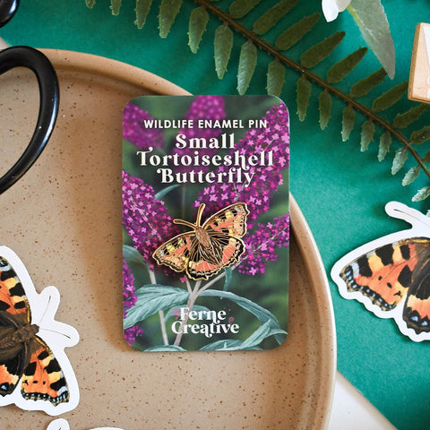 Small Tortoiseshell Butterfly Enamel Pin – Designed by Ferne Creative - Sprouts of Bristol