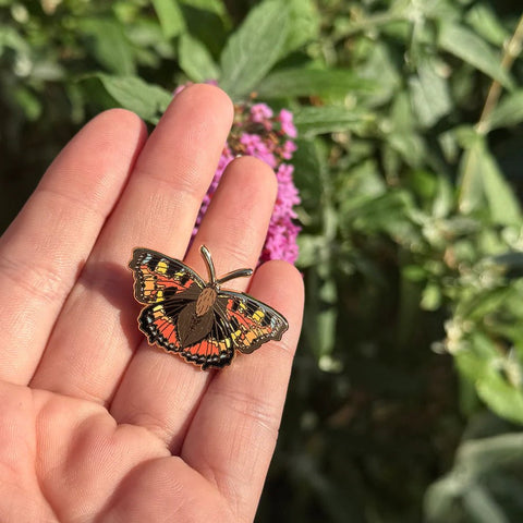 Small Tortoiseshell Butterfly Enamel Pin – Designed by Ferne Creative - Sprouts of Bristol