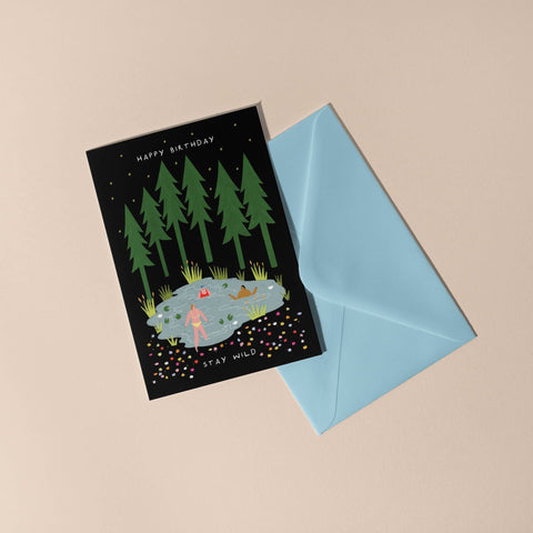 Stay Wild Swimming Birthday Card | Nature Card | Folky Card - Sprouts of Bristol