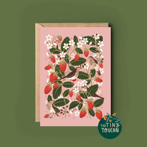 Strawberry Thrush Bird Greetings Card - Sprouts of Bristol