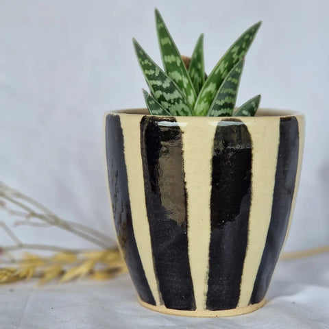 Stripe - Black and White Handmade Ceramic Plant Pot - Sprouts of Bristol